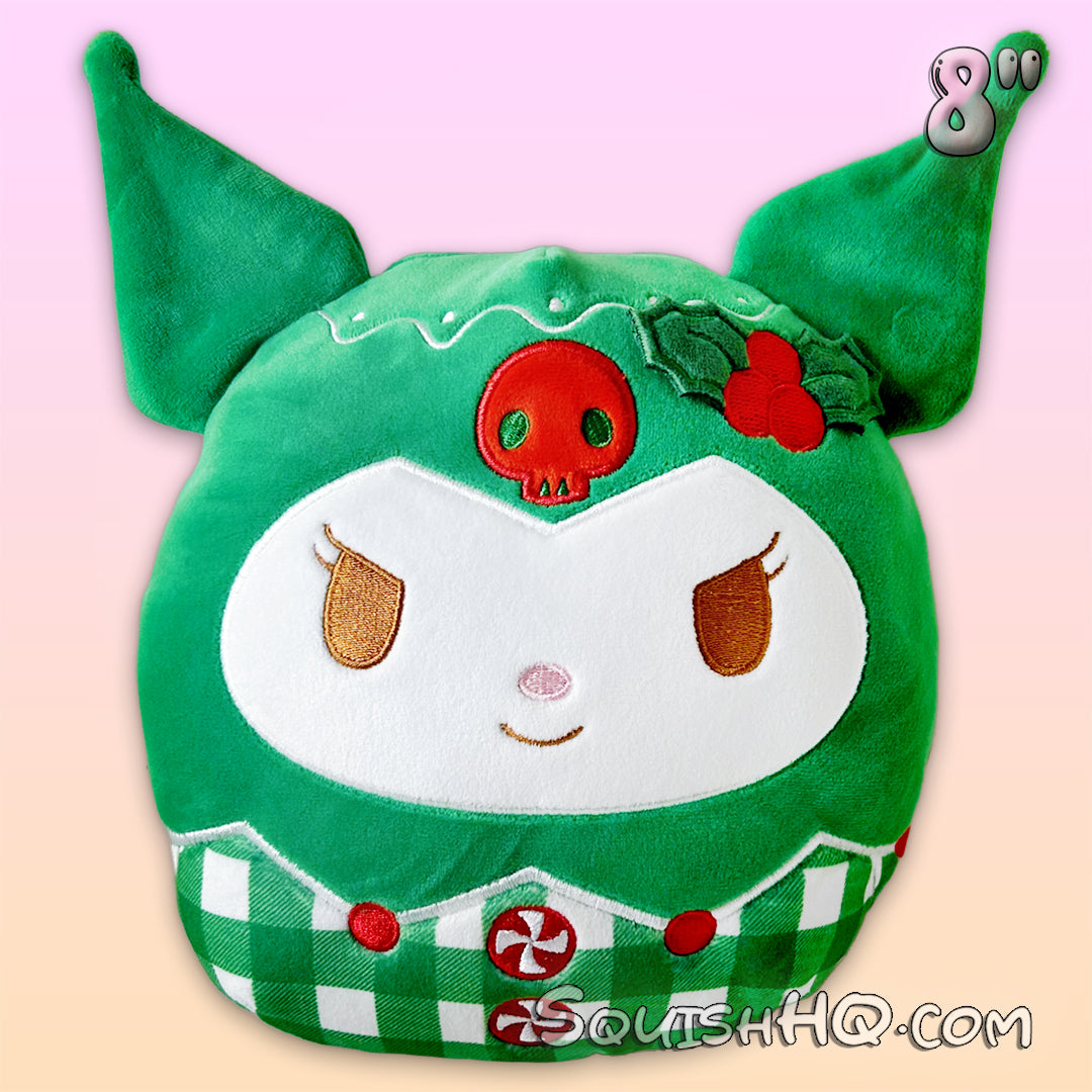 Squishmallows 8-Inch Sanrio Christmas Kuromi Festive Green Plaid